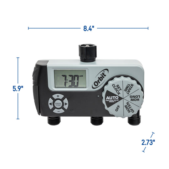 3 Outlet Hose Faucet Timer (2 Digital/1 Manual)