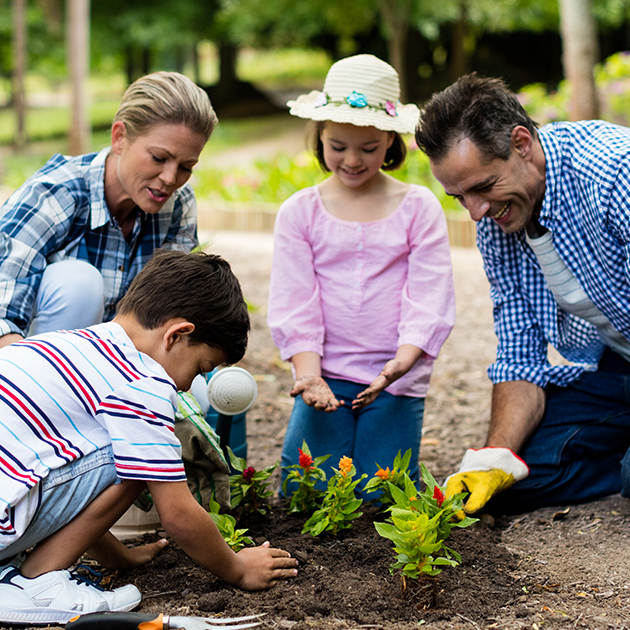 Family gardening together. 