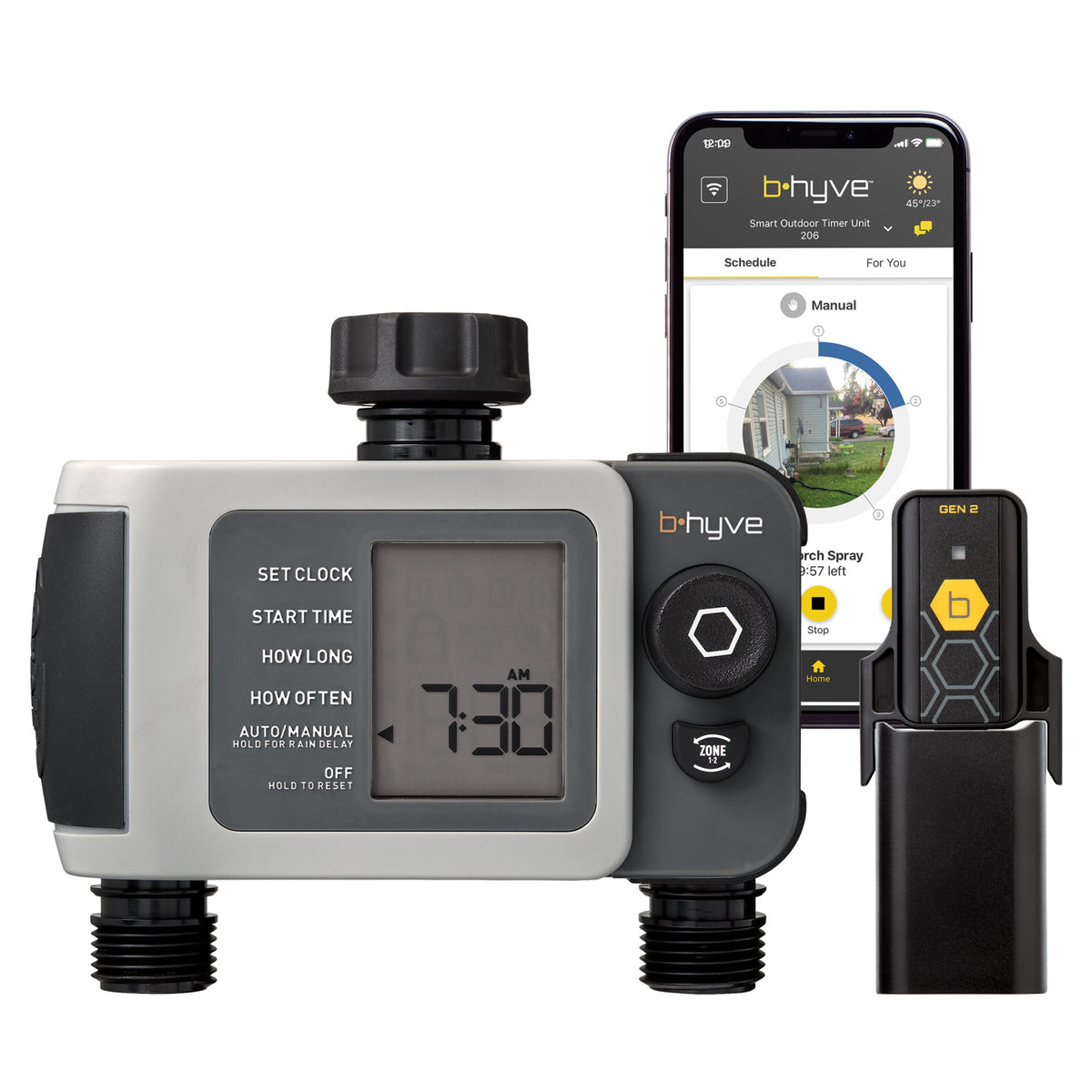 Temporizador inteligente de manguera de 2 salidas B-hyve XD con hub inteligente B-hyve Gen 2 | 24637