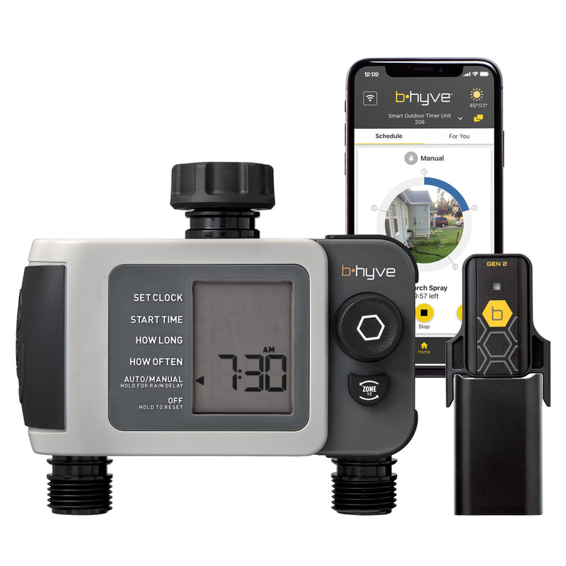 B-hyve XD 2-Outlet Smart Hose Faucet Sprinkler Timer with B-hyve Smart Gen 2 Hub | 24637