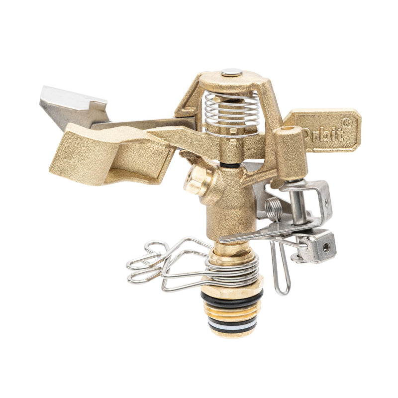 1/2" Brass Impact Sprinkler on Fence T-Post Base with Flow Through | 56743