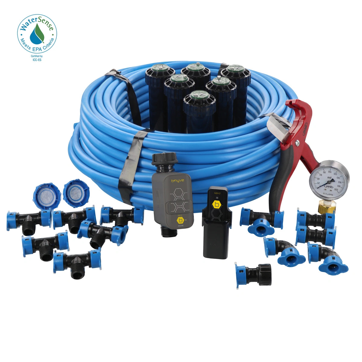 One Zone, In-Ground Sprinkler System with Blu-Lock Tubing System and B-hyve Wi-Fi Smart Hose Faucet Timer | 50024