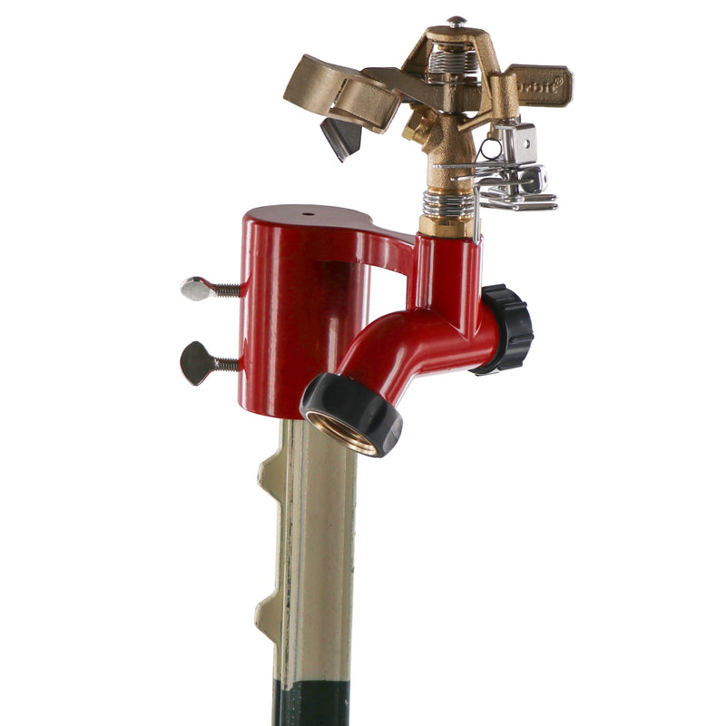 1/2" Brass Impact Sprinkler on Fence T-Post Base with Flow Through | 56743