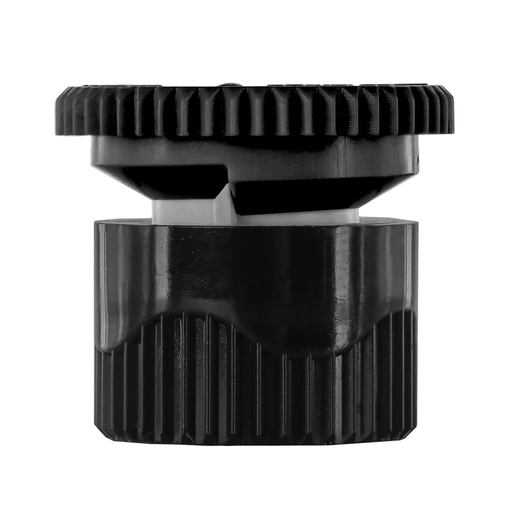 Black plastic component with textured design on a white background