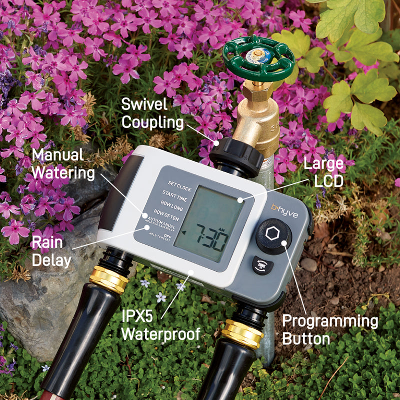 B-hyve XD Bluetooth 2-Outlet Hose Faucet Timer w/Hub 24637
