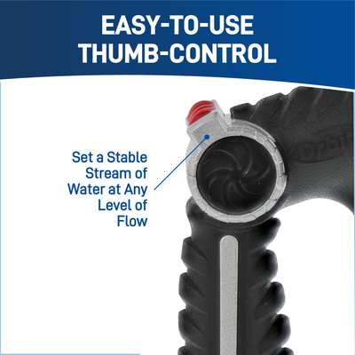 Easy to use thumb control which allows for setting a stable stream of water at any level of flow. 
