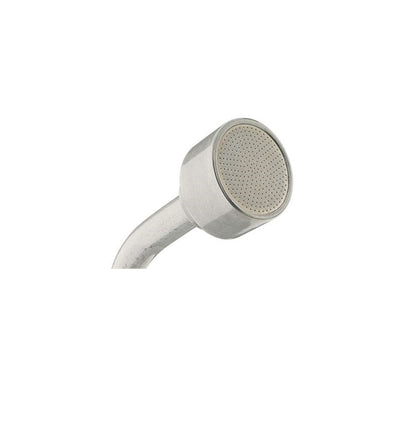 Silver shower head from a thirty three inch shower head metal wand with shut-off lever.