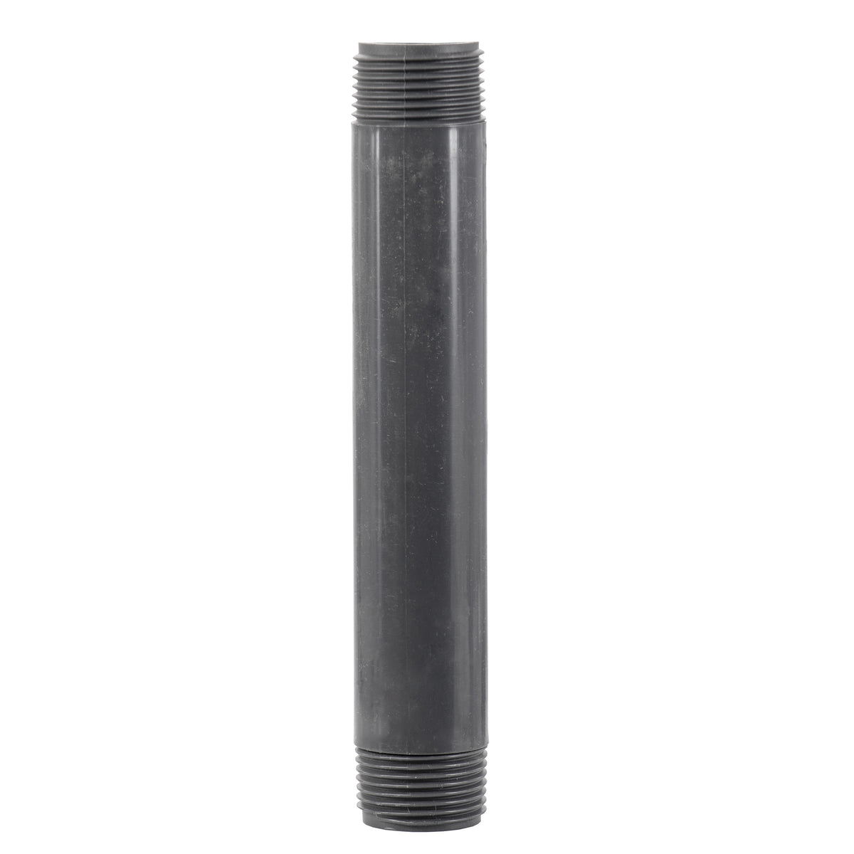 Threaded metal pipe on a white background