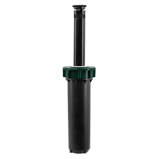 Four inch professional hard top pressure regulating sprinkler with fifteen foot adjustable spray nozzle.