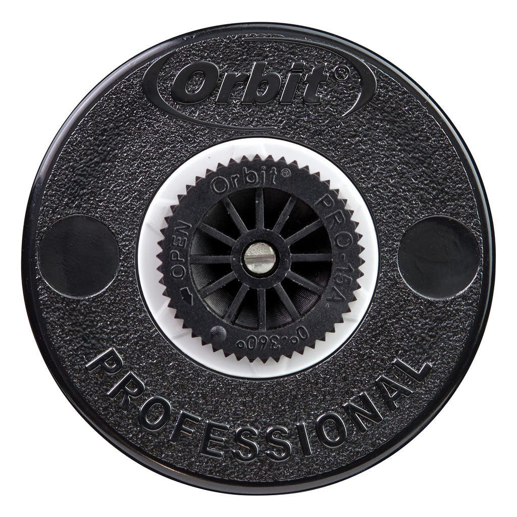 Black and white gear-like object with 'Orbit' branding on a white background