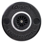Black and white gear-like object with 'Orbit' branding on a white background