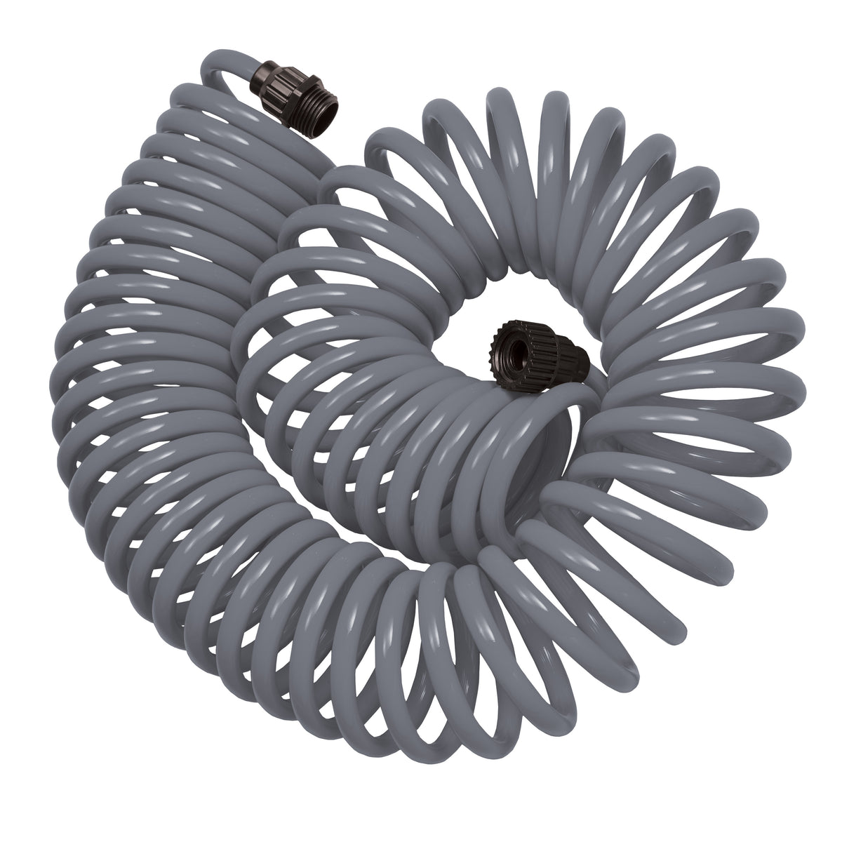 Manguera en espiral gris de 15 m con boquilla de plástico de 8 patrones 27560