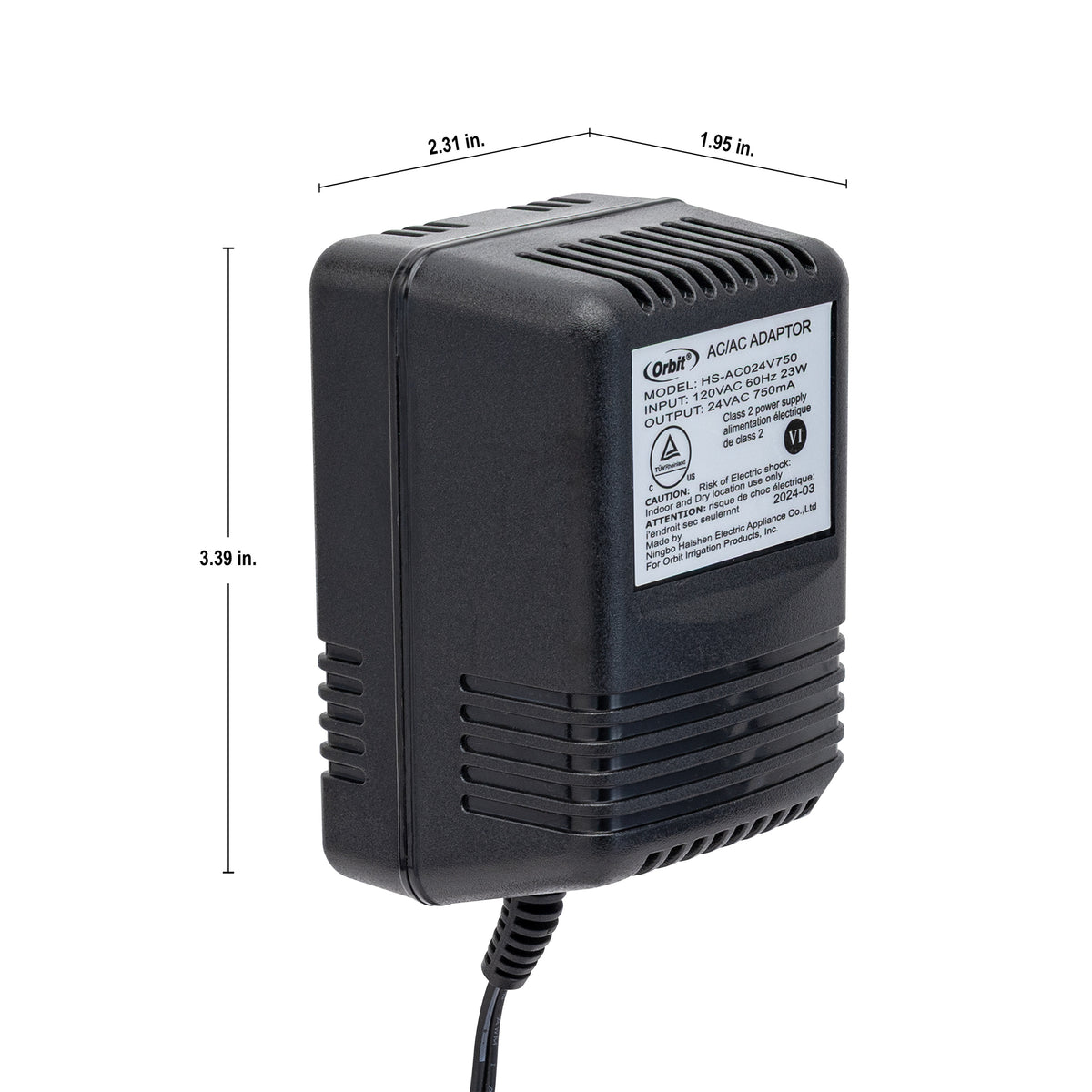 Transformador de 24V 750mA para controladores de riego interiores 57040