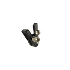 A pair of small black and silver metal hardware pieces, possibly bicycle headset components, placed on a plain white surface.
