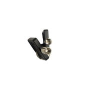 A pair of small black and silver metal hardware pieces, possibly bicycle headset components, placed on a plain white surface.