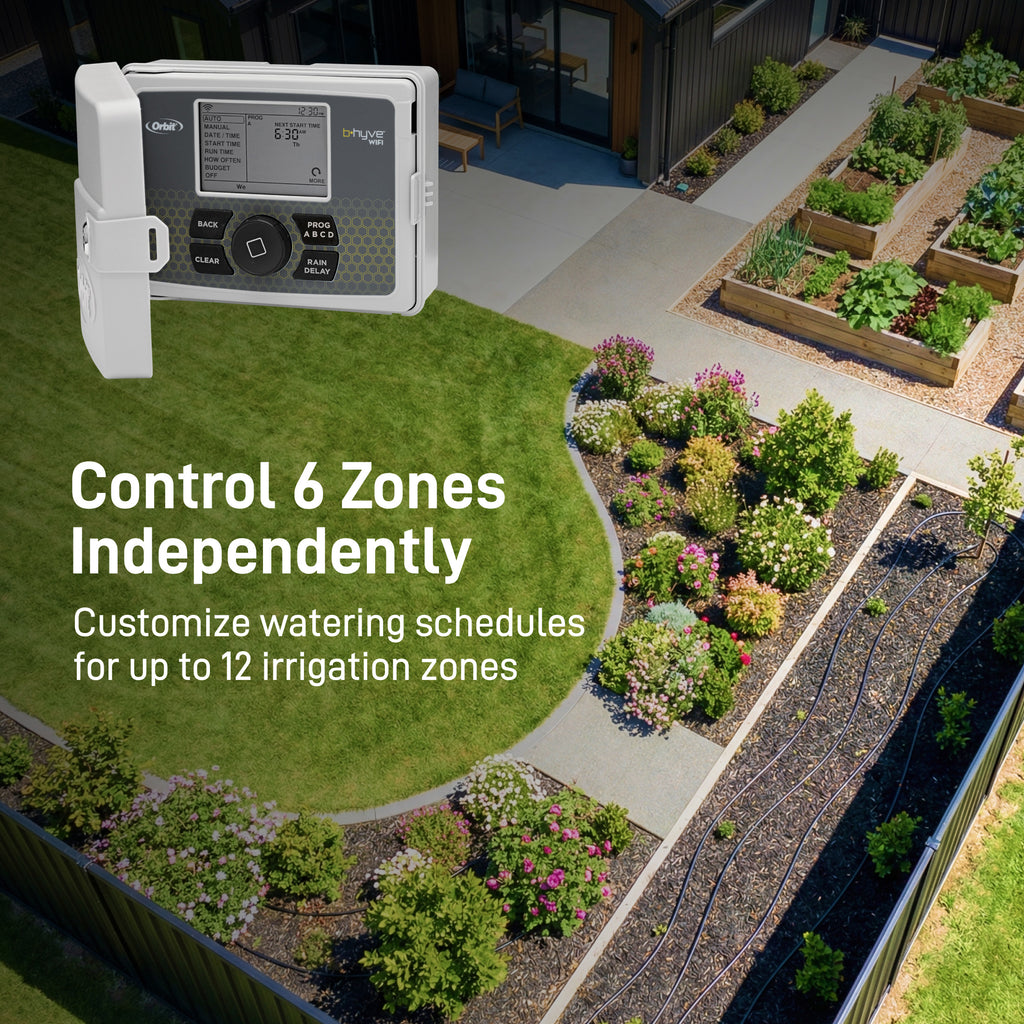 Controlador de aspersores inteligente B-hyve de 6 zonas para interiores/exteriores con Wi-Fi y Bluetooth | 57946