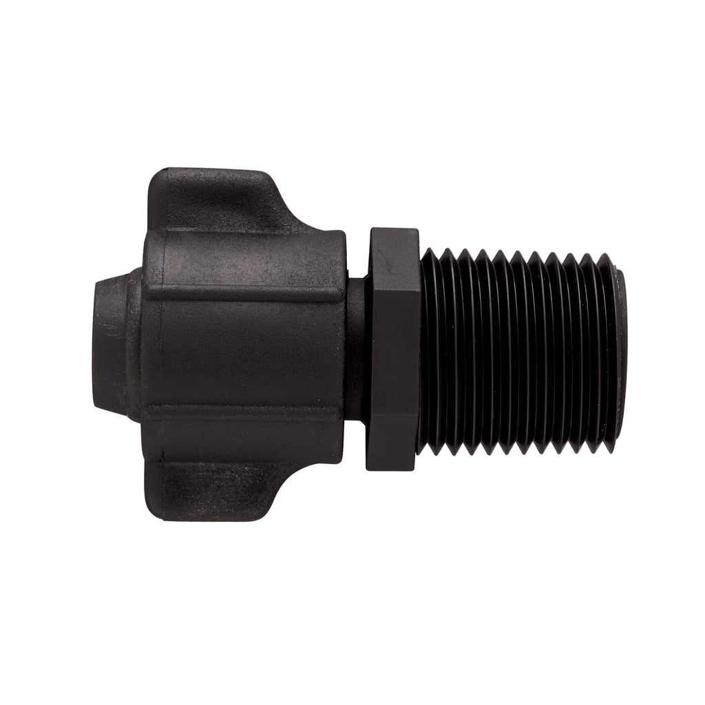 Black threaded fitting on a white background