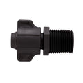 Black threaded fitting on a white background