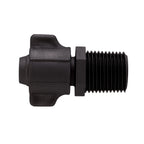 Black threaded fitting on a white background