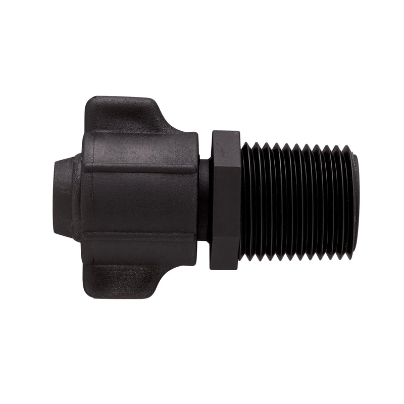 Black threaded fitting on a white background