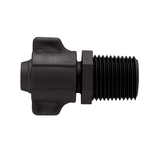 Black threaded fitting on a white background