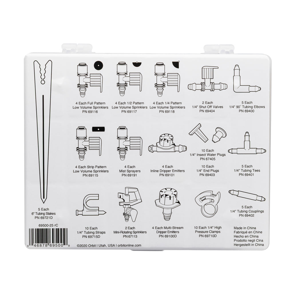 Kit de piezas esenciales de riego por goteo de 92 piezas 69500