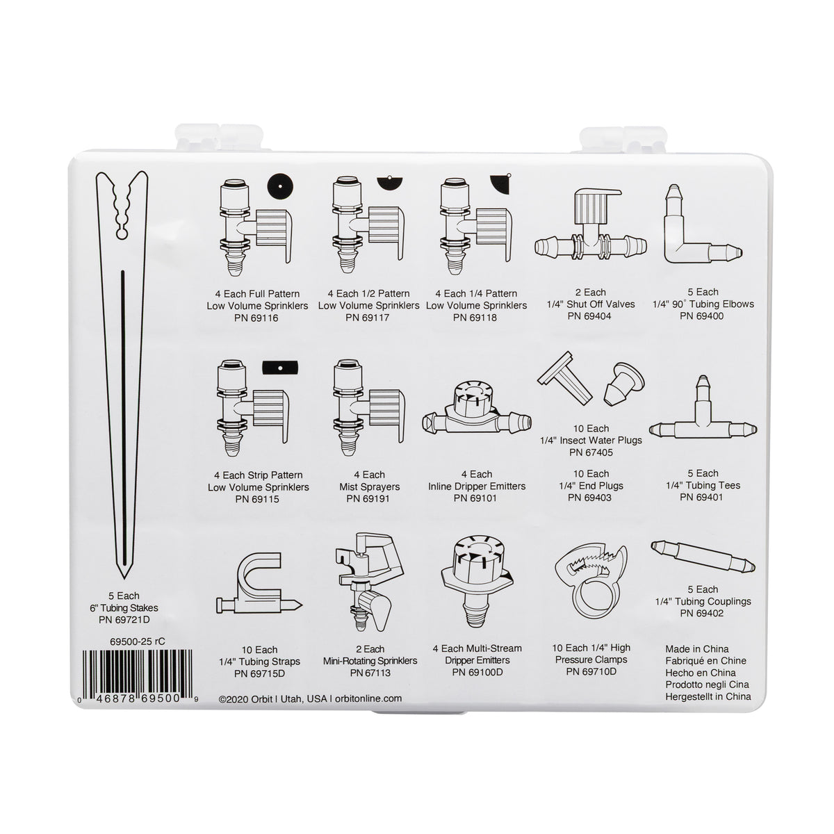 Kit de piezas esenciales de riego por goteo de 92 piezas 69500