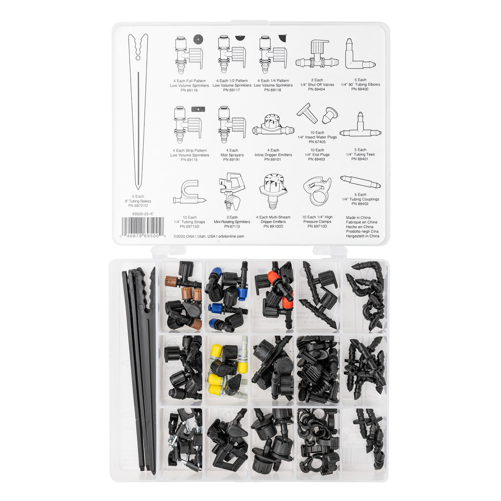 Kit de piezas esenciales de riego por goteo de 92 piezas 69500