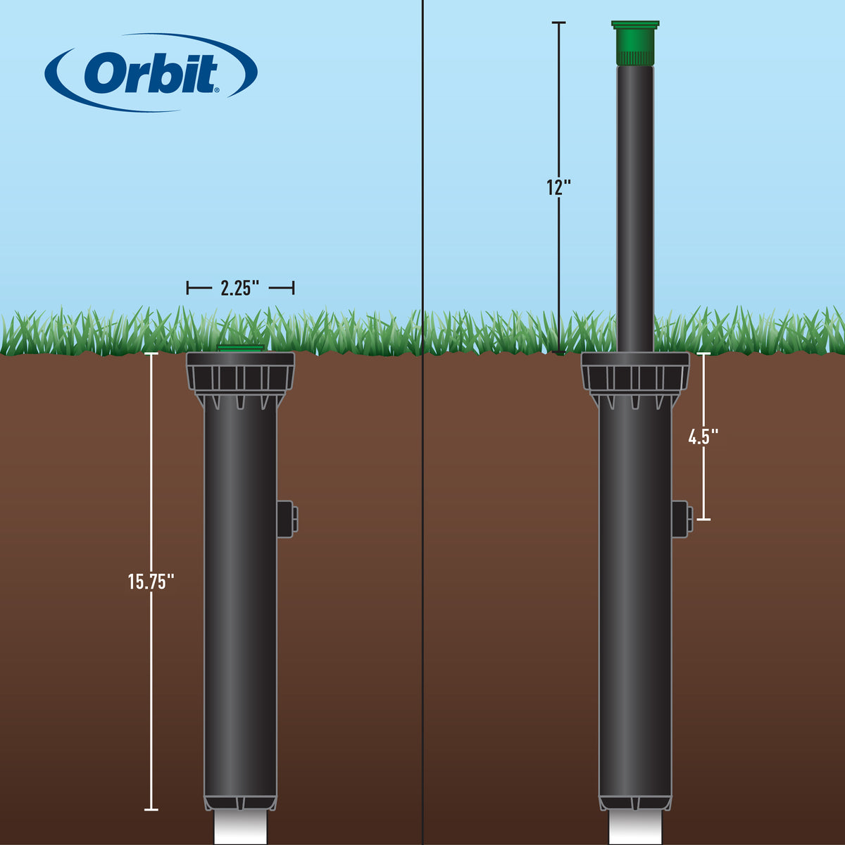 Cabezal pulverizador serie 400 de 12" con boquilla ajustable de latón de 15'