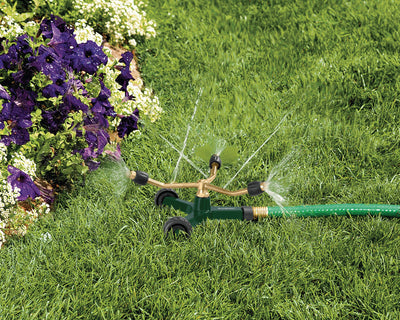 Brass 3-Arm Adjustable Sprinkler with Wheel Base