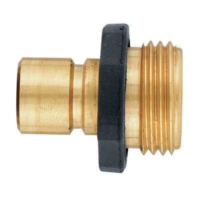 Brass male quick connect with rubberized non-slip grip. 
