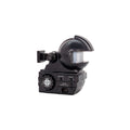 A black Enforcer motion sensor designed to detect motion and activate a sprinkler system, featuring a small animal bracket and mounting screw.