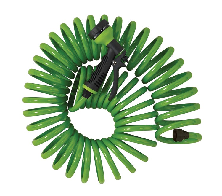 27389 - Green 50 Foot Coil Hose with ABS threads and 8 Pattern Nozzle