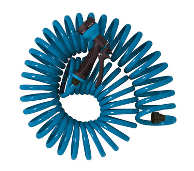 27436 - Blue 50 Foot Coil Hose with ABS threads and 8 Pattern Nozzle