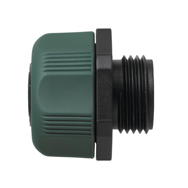 This Soft-Touch Male Hose Mender fits all standard 5/8-3/4 Inch garden hoses. The oversized gripping surfaces firmly secure the hose to the mender barb. Model number 56120.
