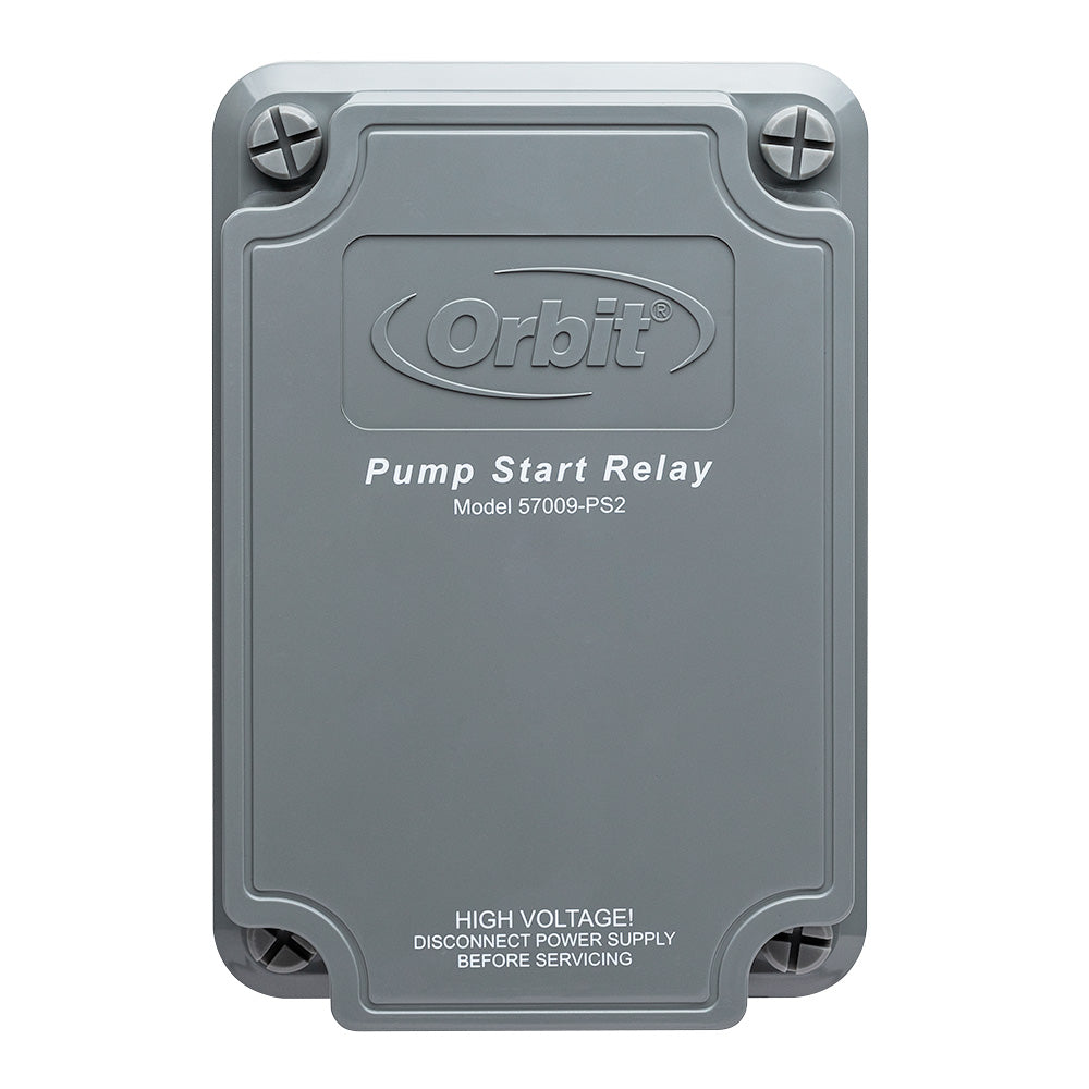 57009 - 1-2 Horsepower pump start relay automatically syncs your pump for watering with your automatic sprinkler timer. It is compatible with 24-volt sprinkler systems and includes a weather-resistant plastic case for outdoor installation.