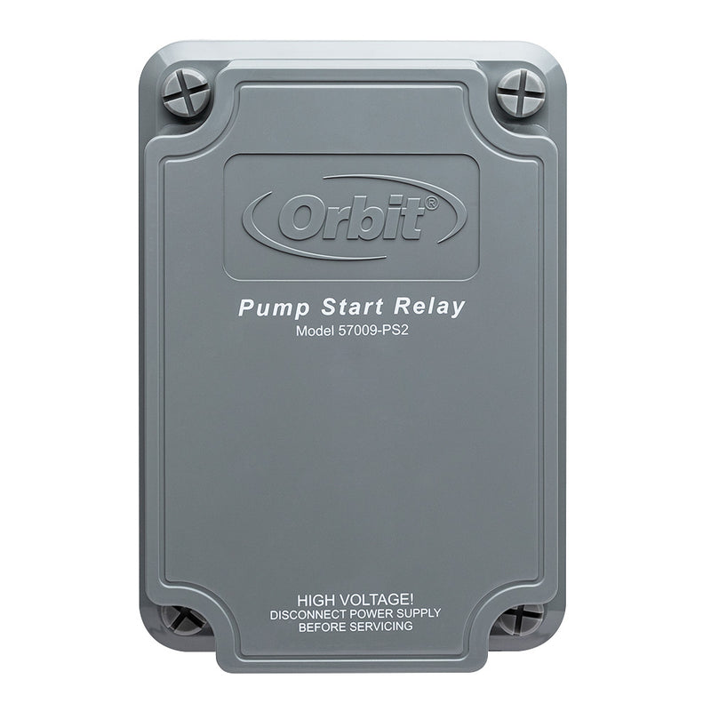 57009 - 1-2 Horsepower pump start relay automatically syncs your pump for watering with your automatic sprinkler timer. It is compatible with 24-volt sprinkler systems and includes a weather-resistant plastic case for outdoor installation.