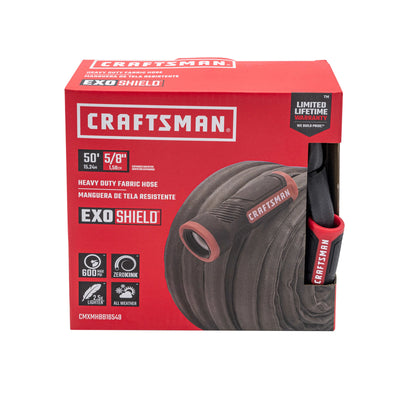CMXMHBB16549 The CRAFTSMAN 50 FT. Heavy-Duty Fabric Hose is lightweight, industrial-grade, and features innovative technologies to provide the best watering experience yet. The unique ExoShield Technology protects the inner hose integrity throughout a lifetime of watering. This hose is great for all your industrial, agricultural, and irrigation needs.