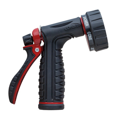 56920 - Pro Flo 7-Pattern Metal Rear Trigger Nozzle - Side view/Black and red