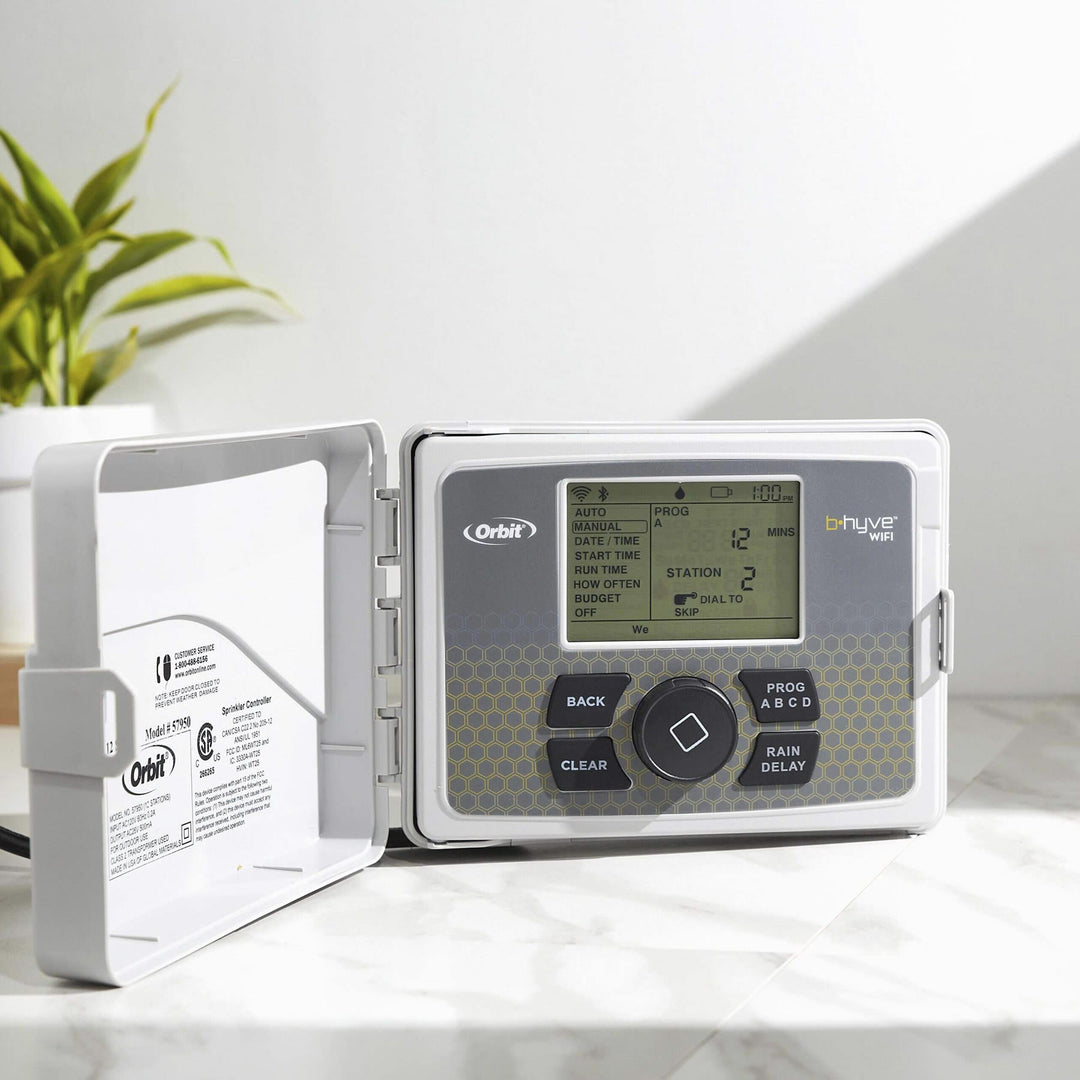 B-hyveÂ® smart irrigation controller for indoor & outdoor lets you water your lawn from anywhere via smartphone application. Get it now at orbitonline.com.  6-zone Model number 57946 & 12-zone Model number 57950.