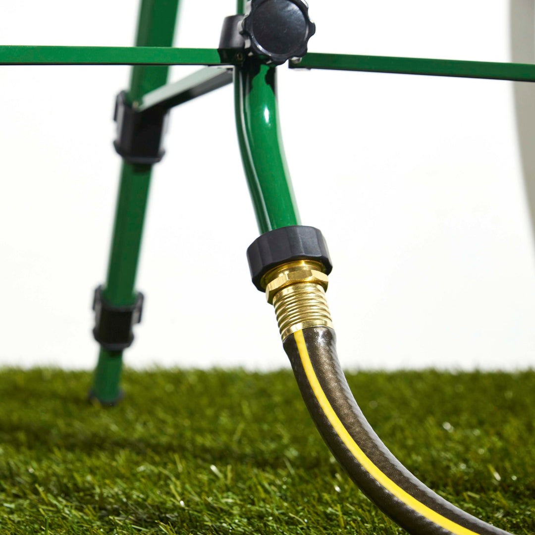 tripod sprinkler - Gooseneck connection makes it easier to connect to your hose. 
