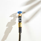 Hose end water flow meter. Model number 56854N. Attached to hose bib.